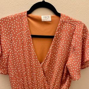 Mauve polka dot wrap dress